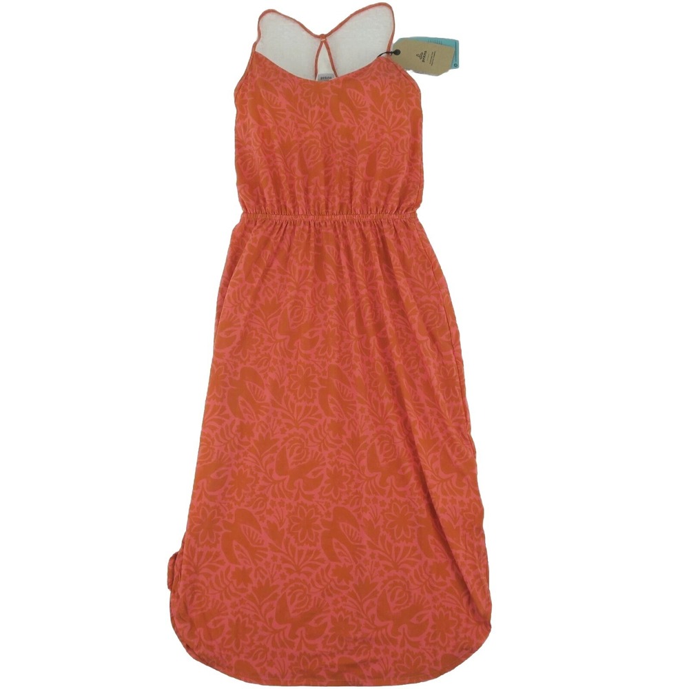 Prana Coral Orange Floral Maxi Dress